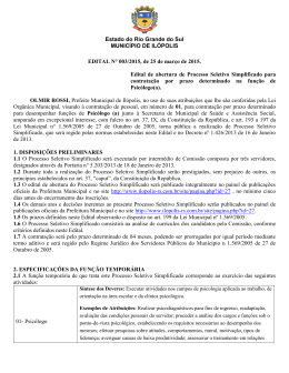 Edital n&deg; 003-2015 - Abertura Processo Seletivo Simplificado