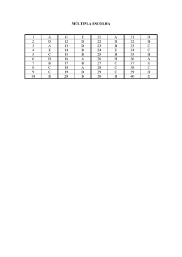 MÚLTIPLA ESCOLHA 1 A 11 E 21 A 31 D 2 D 12 D 22 D 32 B 3 A