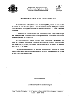 Campanha de vacinação 2015 - 1a dose contra o