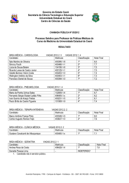 Resultado da Chamada P&uacute;blica N&ordm;05/2012