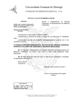 Aprova o Regulamento do Hospital Veterin&aacute;rio do Departamento de
