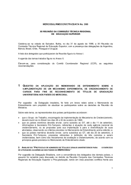 1 MERCOSUL/RME/CCR/CTR-ES/ATA No. 3/98 XII REUNI&Atilde;O DA