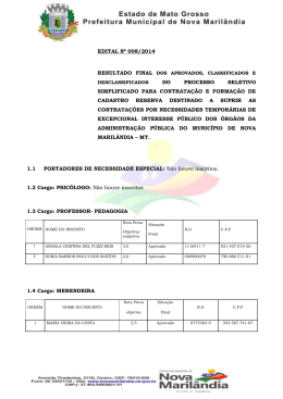 EDITAL N&ordm; 008/2014 DO PROCESSO SELETIVO