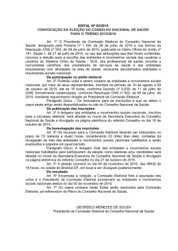 EDITAL N&ordm; 02/2015 CONVOCA&Ccedil;&Atilde;O DA ELEI&Ccedil;&Atilde;O DO CONSELHO