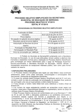 Processo Seletivo 007/2015 - Prefeitura Municipal de Serrania MG