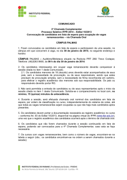 Comunicado 3&ordf; Chamada Complementar &ndash; Palmas