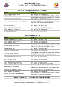 Inscri&ccedil;&otilde;es indeferidas &ndash; Sele&ccedil;&atilde;o de alunos especiais 2014.2