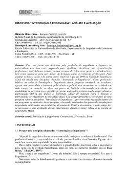 DISCIPLINA &ldquo;INTRODU&Ccedil;&Atilde;O &Agrave; ENGENHARIA&rdquo;: AN&Aacute;LISE
