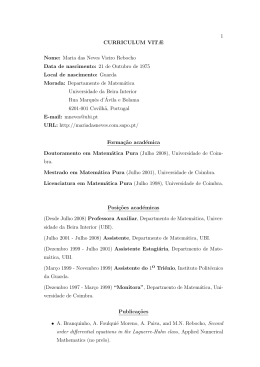 1 CURRICULUM VIT&AElig; Nome: Maria das Neves Vieiro Rebocho