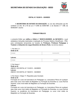 Edital N&ordm; 63/2015 - GS/Seed - Secretaria de Estado da Educa&ccedil;&atilde;o do