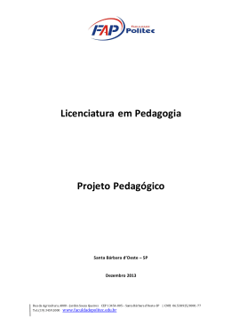 Licenciatura em Pedagogia Projeto Pedag&oacute;gico