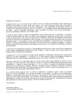 Prezado pai ou responsável, O propósito desta carta é de informa