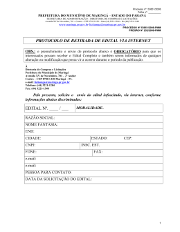 PROTOCOLO DE RETIRADA DE EDITAL VIA INTERNET EDITAL N&ordm;