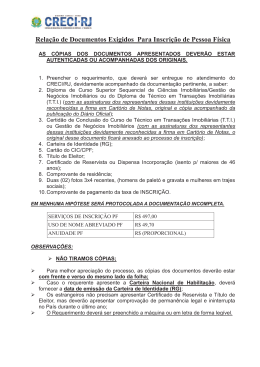 Rela&ccedil;&atilde;o de Documentos Exigidos Para Inscri&ccedil;&atilde;o de - Creci-RJ