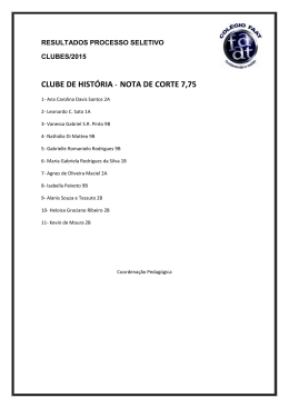 CLUBE DE HISTÓRIA - NOTA DE CORTE 7,75