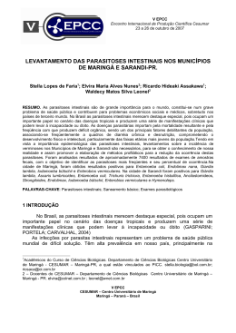 levantamento das parasitoses intestinais nos munic&iacute;pios
