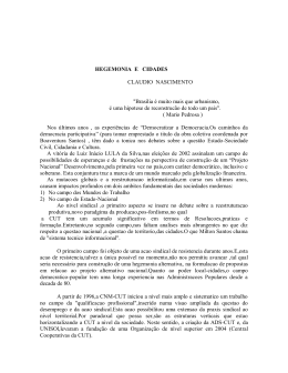 HEGEMONIA E CIDADES CLAUDIO NASCIMENTO "Brasilia é