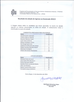 Resultado da seleção de ingresso ao Doutorado 2015/1