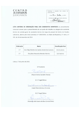 Lista Unitária de ordenação final dos candidatos admitidos