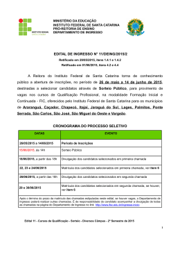 EDITAL DE INGRESSO N&deg; 11/DEING/2015/2 A Reitora do Instituto