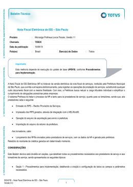Boletim T&eacute;cnico Nota Fiscal Eletr&ocirc;nica de ISS &ndash; S&atilde;o - TDN