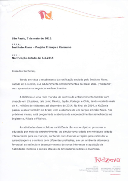 Resposta enviada pela empresa Kidzania ao Projeto Criança e
