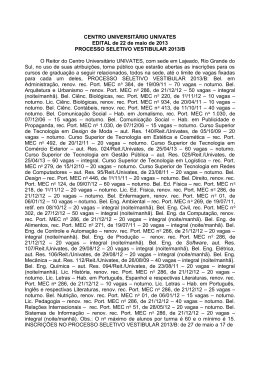 CENTRO UNIVERSIT&Aacute;RIO UNIVATES EDITAL de 22 de maio de