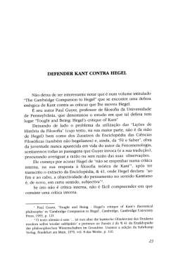 DEFENDER KANT CONTRA HEGEL Não deixa de ser interessante