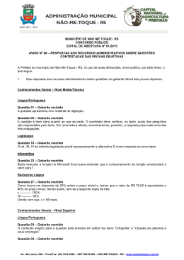 Aviso 08/2015 – edital de abertura 01/2015 – Respostas aos recursos.