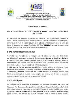 EDITAL PROP N&ordm; 06/2015 EDITAL DE INSCRI&Ccedil;&Atilde;O