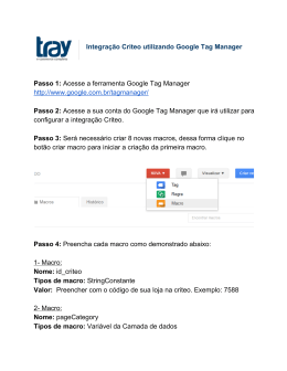Integra&ccedil;&atilde;o Criteo utilizando Google Tag Manager Passo 1: Acesse