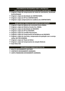 DOCUMENTOS NECESSARIOS PARA A MATRICULA