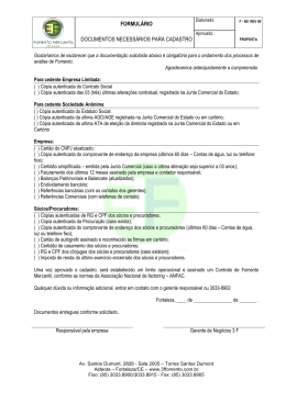 FORMUL&Aacute;RIO DOCUMENTOS NECESS&Aacute;RIOS PARA CADASTRO