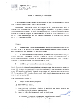 Edital de Convoca&ccedil;&atilde;o n&ordm; 002/2015 - Defensoria P&uacute;blica do Estado