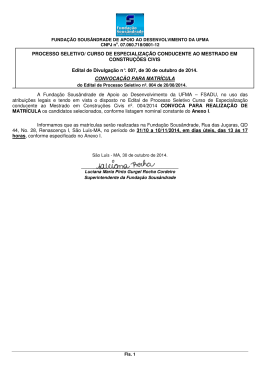 Edital 007 &ndash; Convoca&ccedil;&atilde;o para Matr&iacute;cula