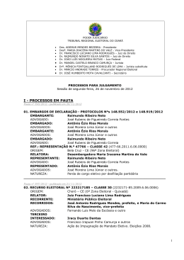 I - PROCESSOS EM PAUTA - Tribunal Regional Eleitoral do Cear&aacute;