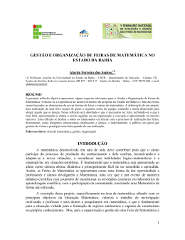 Gest&atilde;o e Organiza&ccedil;&atilde;o de Feiras de Matem&aacute;tica no Estado da Bahia