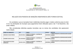 Isen&ccedil;&atilde;o - Inscri&ccedil;&otilde;es Indeferidas