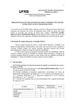 1 NUCLEO DE SAUDE, EDUCA&Ccedil;&Atilde;O E TRABALHO (NSET