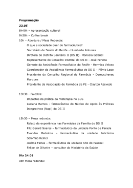 Programa&ccedil;&atilde;o 23.05 8h40h &ndash; Apresenta&ccedil;&atilde;o cultural 9h30h &ndash; Coffee
