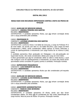 Resultado Recursos Nota Titulos Sao Gotardo Edital 001_2012