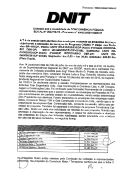 Ata da Sessão de abertura de propostas de preços e relatório de