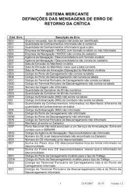 sistema mercante defini&ccedil;&otilde;es das mensagens de erro de retorno da