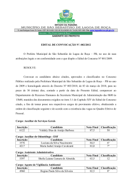 EDITAL DE CONVOCA&Ccedil;&Atilde;O N&ordm;. 002/2012 O