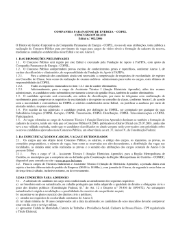 COMPANHIA PARANAENSE DE ENERGIA &plusmn; COPEL CONCURSO