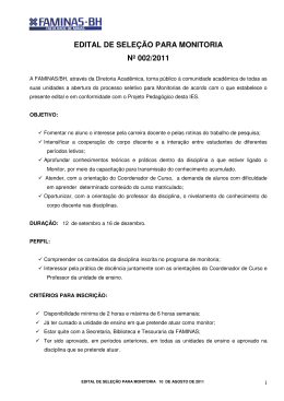 EDITAL DE SELE&Ccedil;&Atilde;O PARA MONITORIA N&ordm; 002/2011