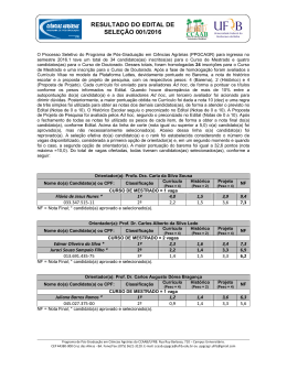 RESULTADO DO EDITAL DE SELE&Ccedil;&Atilde;O 001/2016