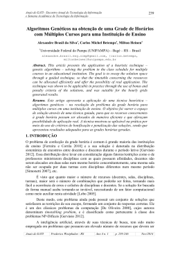 Algoritmos Gen&eacute;ticos na obten&ccedil;&atilde;o de uma Grade de Hor&aacute;rios