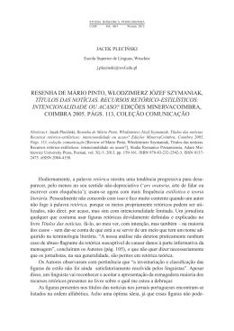 RESENHA DE M&Aacute;RiO PiNTO, WŁODZiMiERZ J&Oacute;ZEF SZYMANiAK