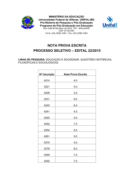 NOTA PROVA ESCRITA PROCESSO SELETIVO - Unifal-MG